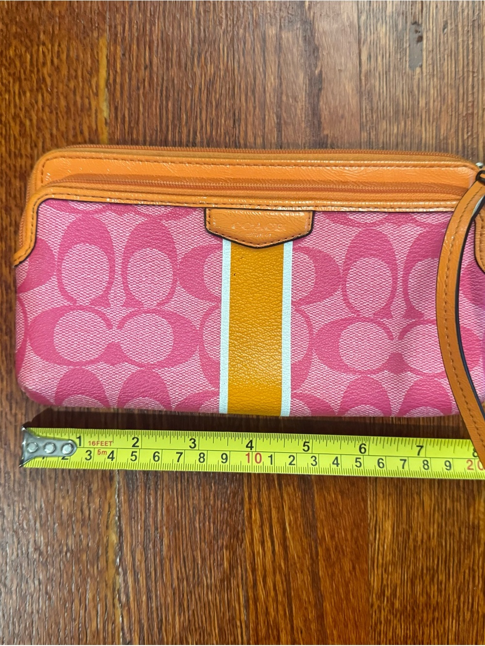 Coach Pink Signature Canvas Wristlet with orange Stripe - Picture 3 of 4